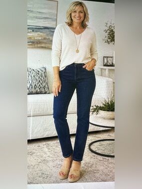 NYDJ Women's High-Rise Straight Jeans in Dark Blue Denim